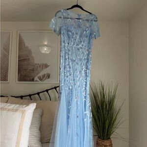 Elegant Light Blue Dress with Sparkly Floral Details